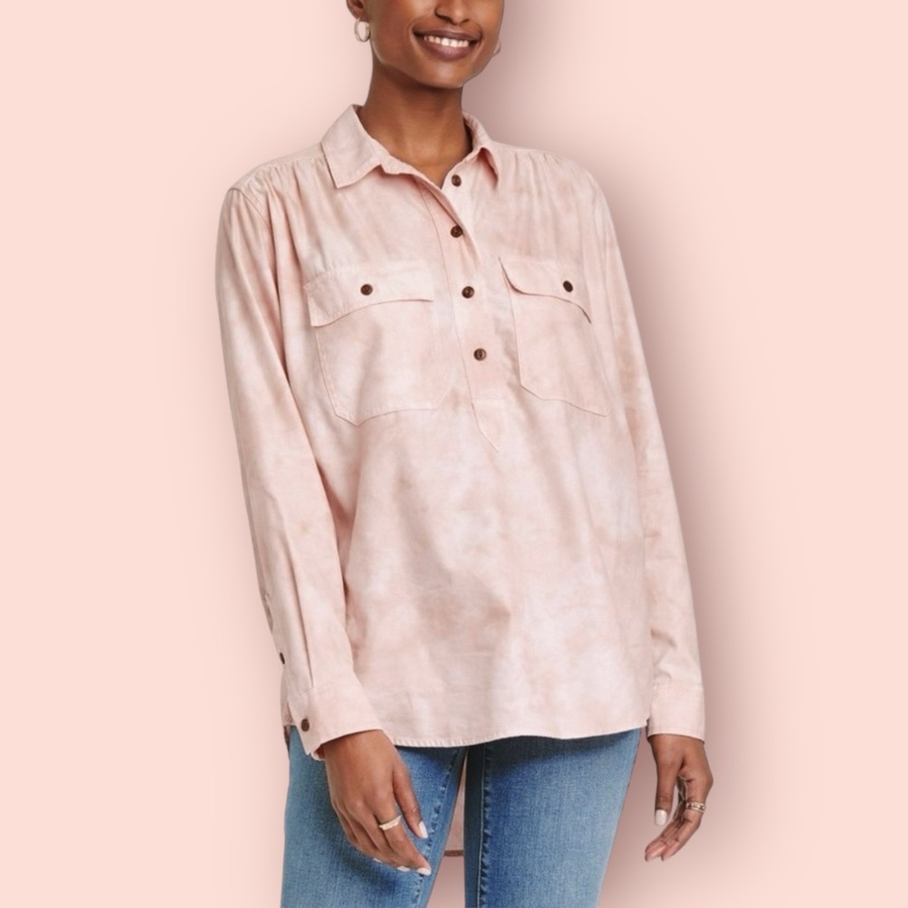 Universal Thread Blush Tie Dye Collared Button Up Popover Tunic Top Women’s M